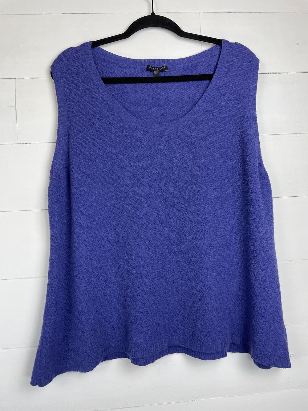 Eileen Fisher Woman 100% Wool Knit Vest Tank Top Blue Purple 2X Italian Yarn